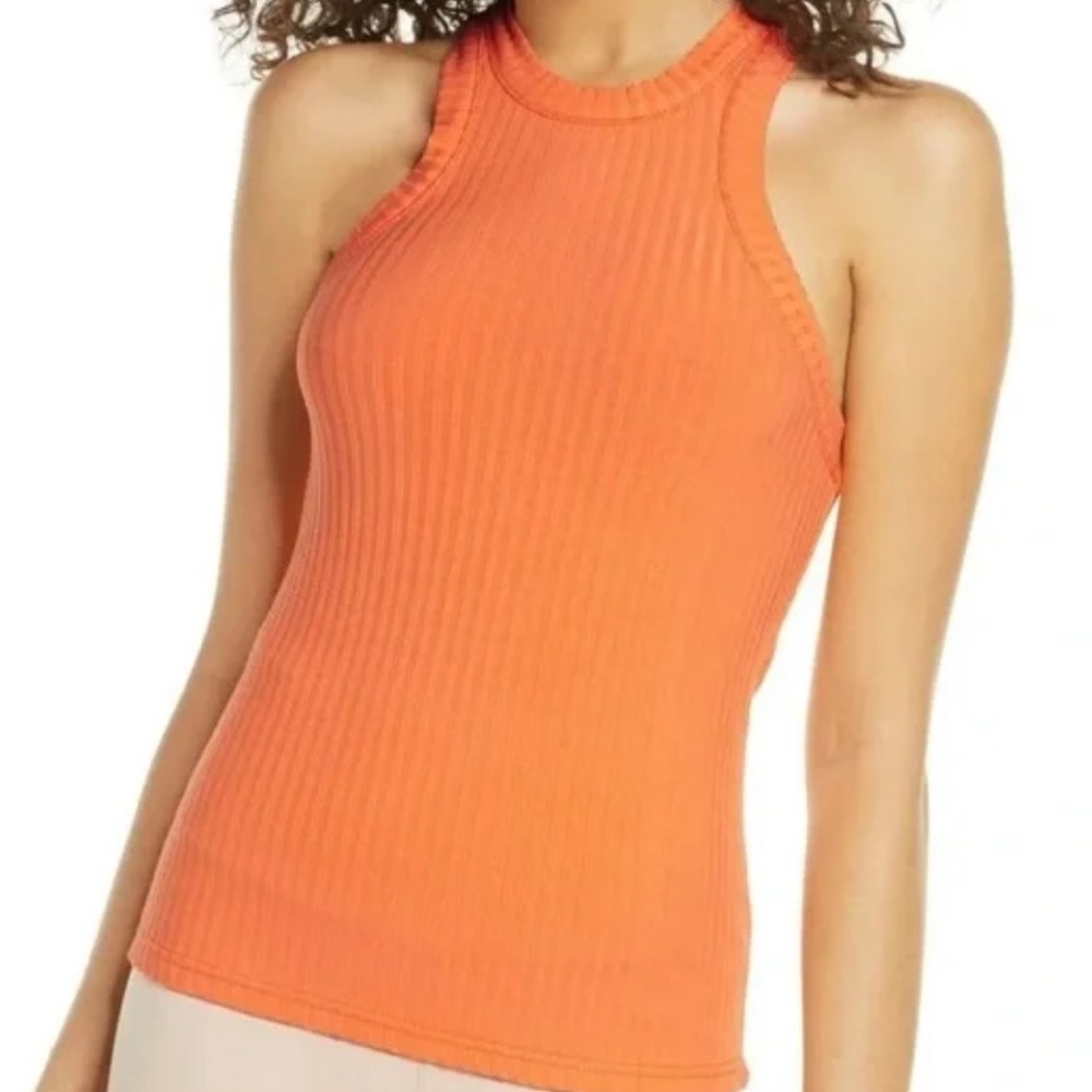 Free People Movement Coral Orange Ribbed Racerback Top. Size M. - Picture 1 of 8